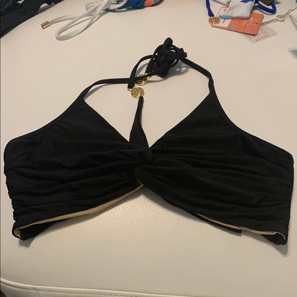Luli Fama Black Bikini Top with Gold Accents‎ - Picture 2 of 4